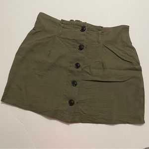 Olive Linen Blend Button Down Skirt